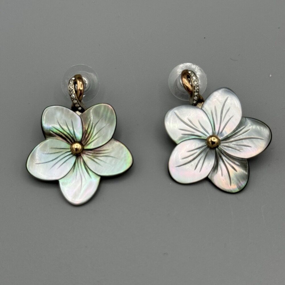 Brighton Neptune's Rings Shell Flower 2 Tone Post Drop Earrings Mother of Pearl